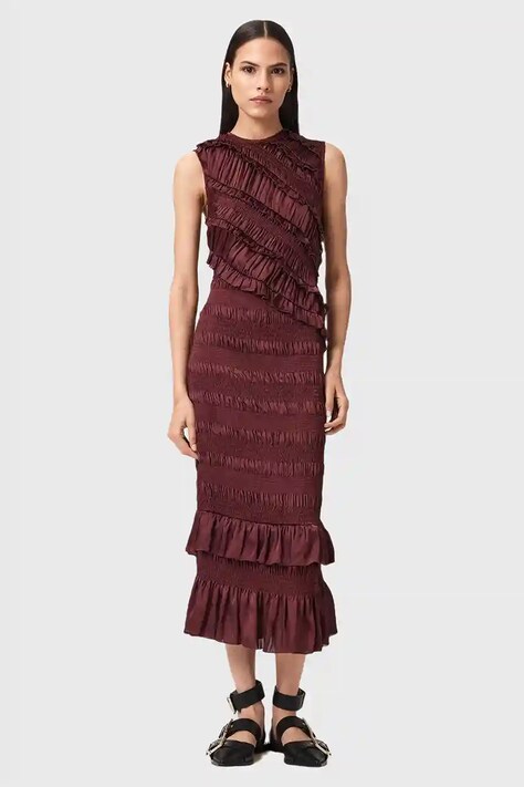 AllSaints sukienka NYLA kolor czerwony midi dopasowana W034DD