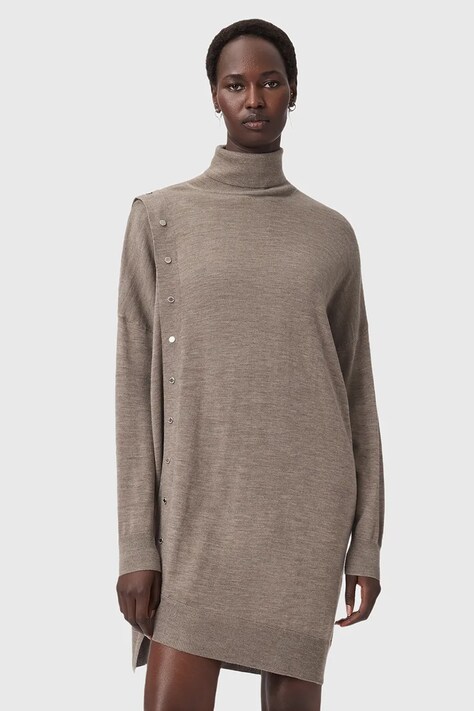 AllSaints sukienka wełniana UMI kolor beżowy mini dopasowana W071DD