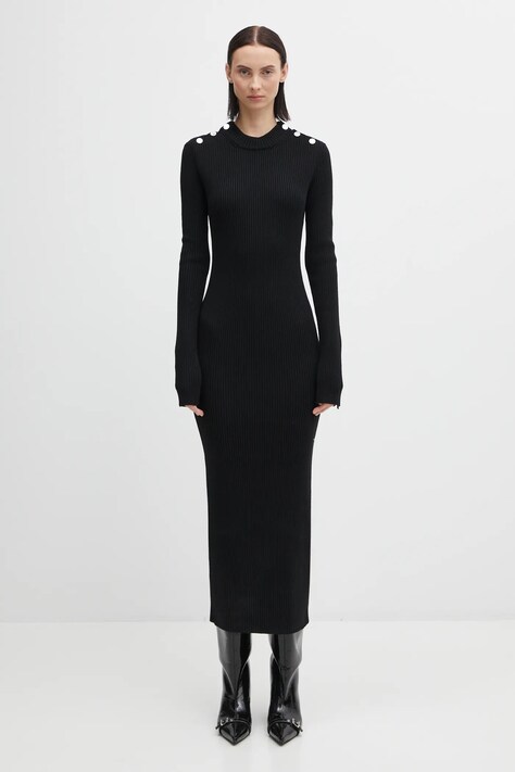 Sportmax sukienka z dodatkiem wełny GARIBO kolor czarny maxi dopasowana 2522326022600
