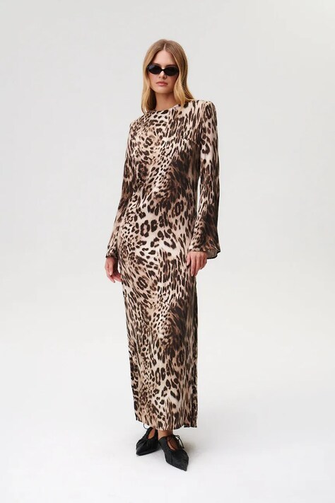 Undress Code sukienka kolor brązowy maxi rozkloszowana 982