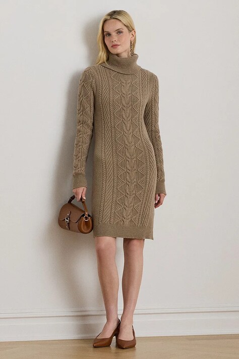 Lauren Ralph Lauren sukienka z dodatkiem wełny kolor beżowy mini dopasowana 200979705