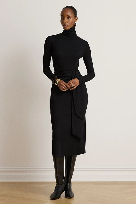 Lauren Ralph Lauren Sukienka z bawełną czarna gładka 200980028
