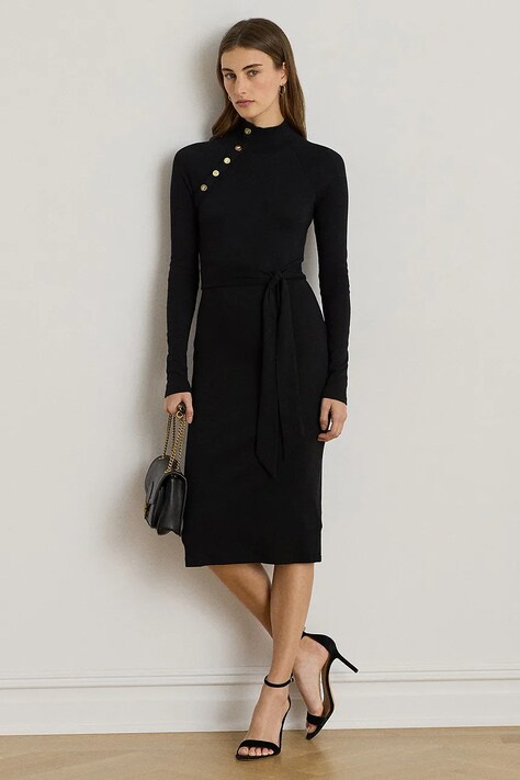 Lauren Ralph Lauren sukienka kolor czarny midi dopasowana 200980036