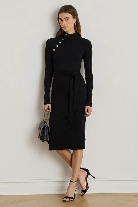 Lauren Ralph Lauren sukienka kolor czarny midi dopasowana 200980036