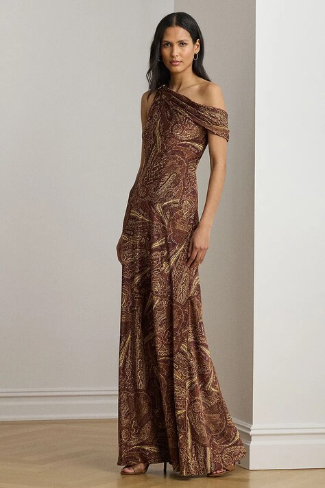 Платье Lauren Ralph Lauren цвет коричневый maxi расклешённое 253979869