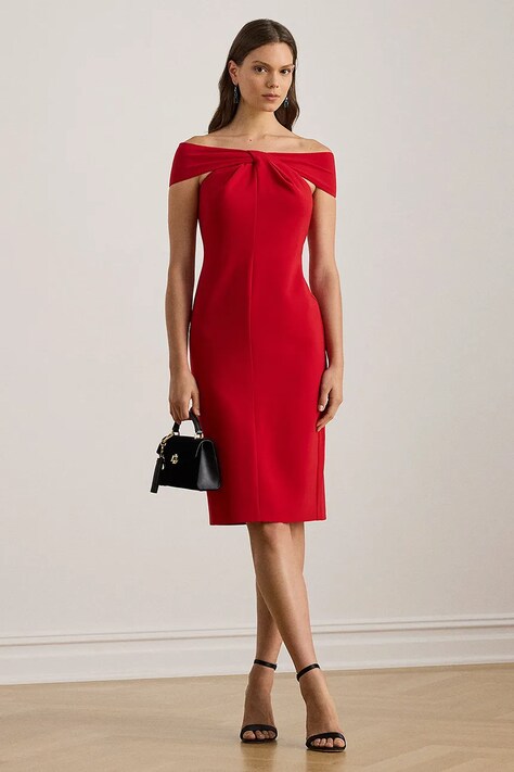 Lauren Ralph Lauren sukienka kolor czerwony midi dopasowana 253982167