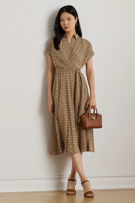 Šaty Lauren Ralph Lauren hnědá barva, midi, 200979615