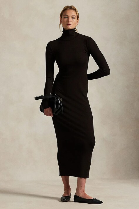 Polo Ralph Lauren sukienka kolor brązowy maxi dopasowana 211978153