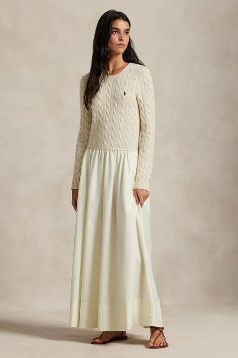 Платье с добавлением шерсти Polo Ralph Lauren цвет белый maxi расклешённое 211978251
