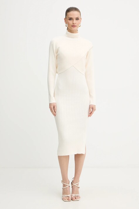 Morgan sukienka i sweter kolor beżowy midi dopasowana RMORIA