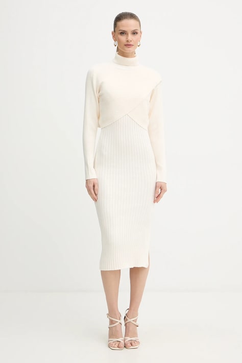 Morgan sukienka i sweter kolor beżowy midi dopasowana RMORIA