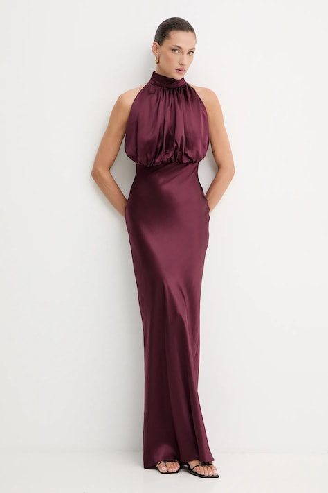 Rotate rochie de mătase culoarea bordo, maxi, evazați, 1146542734