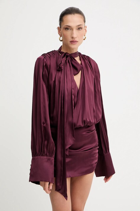 Rotate rochie de mătase culoarea bordo, mini, drept, 1146532734