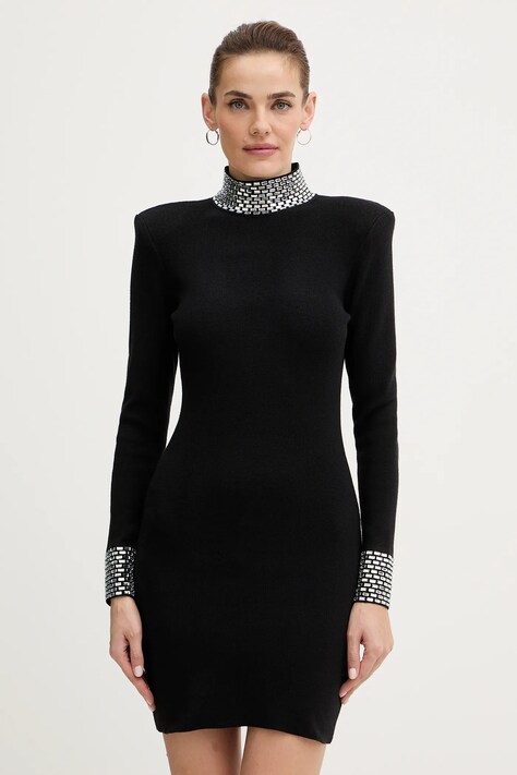 Retrofete sukienka z domieszką wełny Corinth kolor czarny mini dopasowana FW24-10043