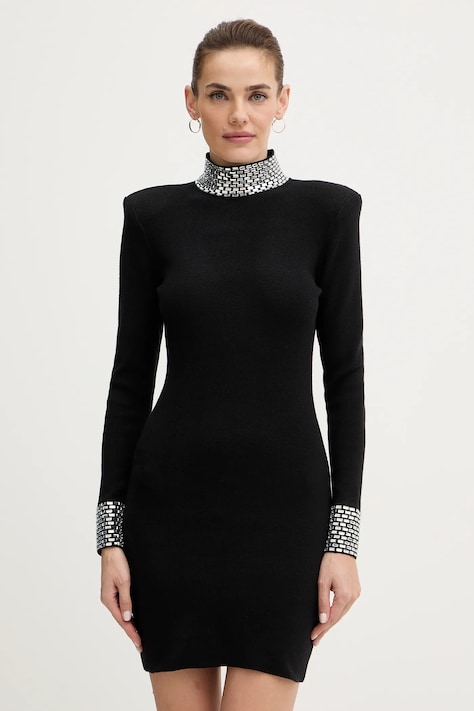 Retrofete rochie din amestec de lana Corinth culoarea negru, mini, mulata, FW24-10043