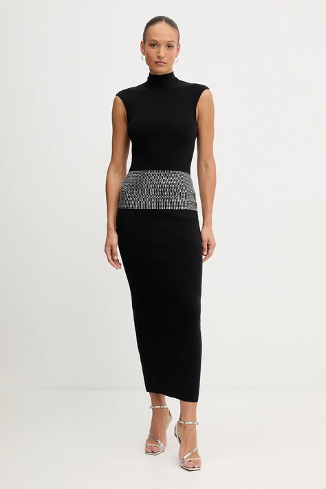 Retrofete sukienka z domieszką kaszmiru Leontine kolor czarny maxi dopasowana R-FW25-11784-17