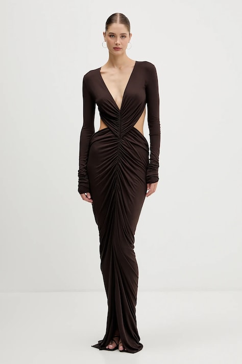 Obleka Rick Owens Lilies Poppy rjava barva, LI02E3507.RV