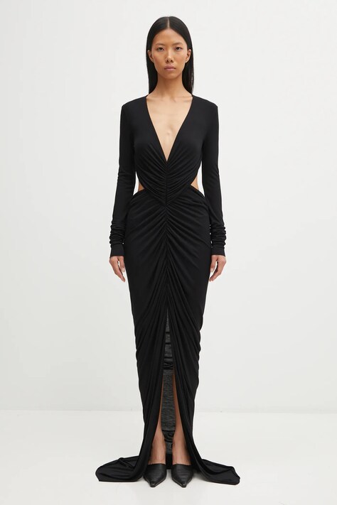 Rick Owens Lilies sukienka Poppy kolor czarny maxi dopasowana LI02E3507.RV