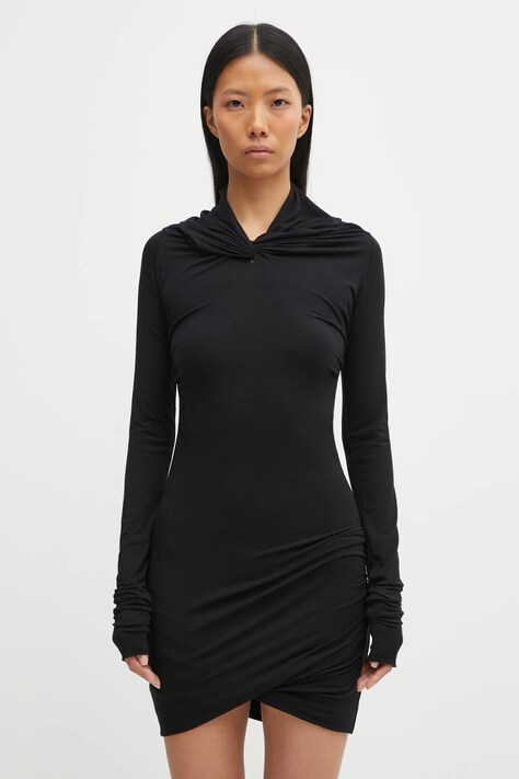 Rick Owens Lilies sukienka z dodatkiem kaszmiru Kairo kolor czarny mini dopasowana LI02E3568.JBWS