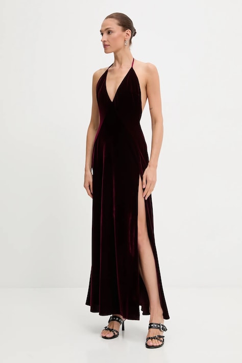 Bardot rochie de catifea culoarea bordo, maxi, evazați, 59315DB2