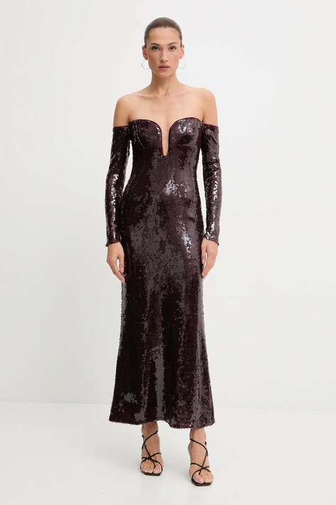 Bardot sukienka kolor bordowy midi dopasowana 59908DB