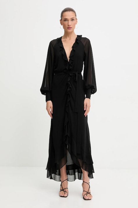 Šaty Bardot černá barva, maxi, 59944DB