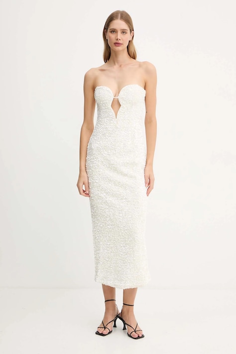Bardot rochie culoarea bej, mini, drept, 59946DB