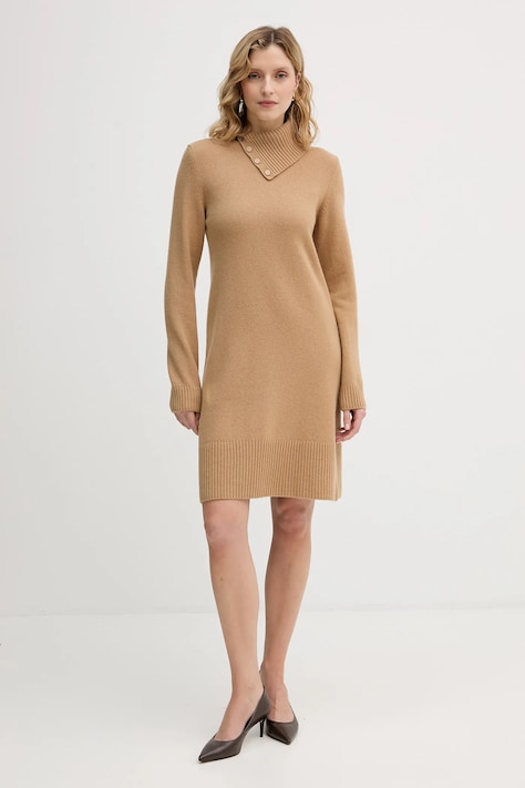 United Colors of Benetton rochie cu lână culoarea maro, midi, mulată, 1444DV02F