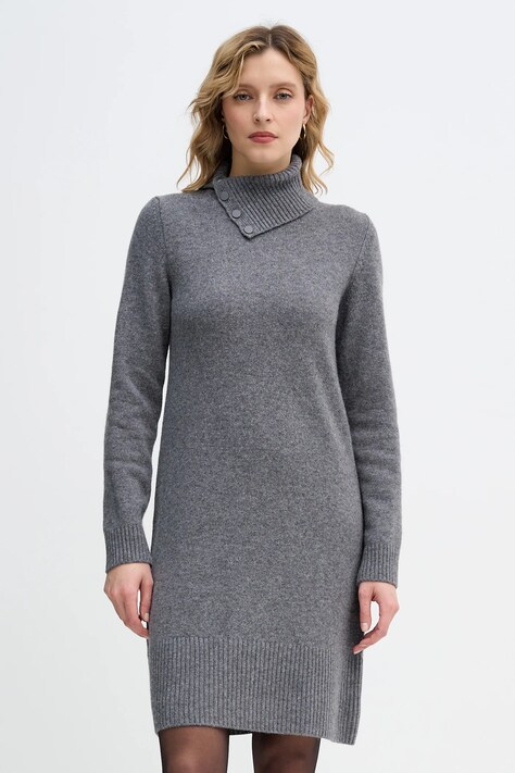 United Colors of Benetton sukienka z dodatkiem wełny kolor szary midi dopasowana 1444DV02F