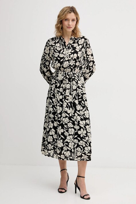 United Colors of Benetton sukienka kolor beżowy midi rozkloszowana 40IGDV0C1