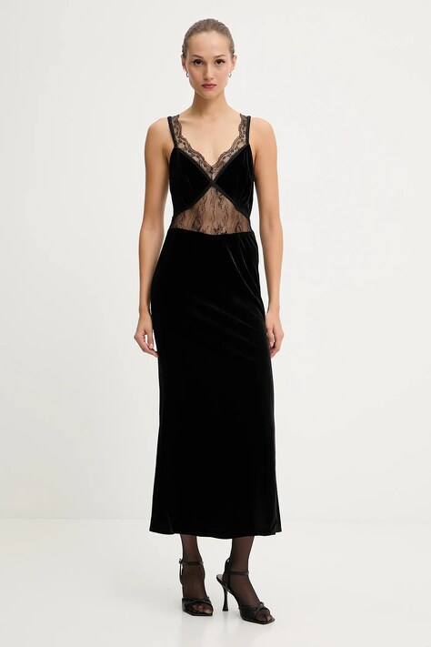 Never Fully Dressed sukienka welurowa kolor czarny maxi prosta NFDDR3012