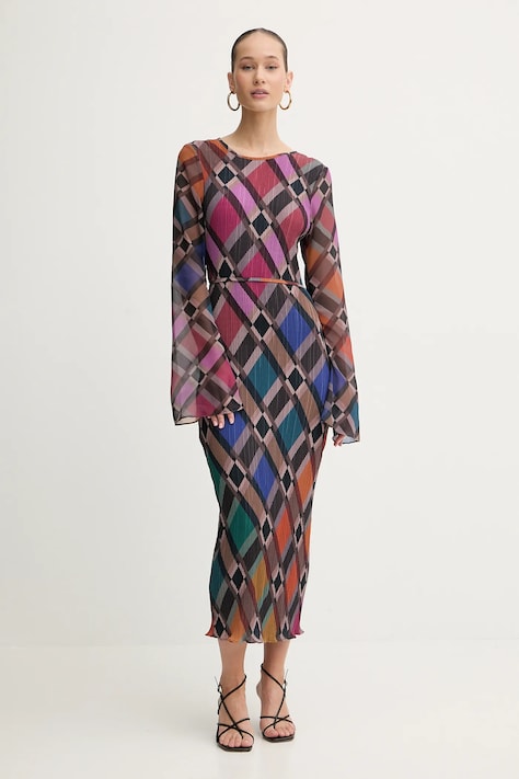 Never Fully Dressed sukienka kolor brązowy midi prosta NFDDR3029