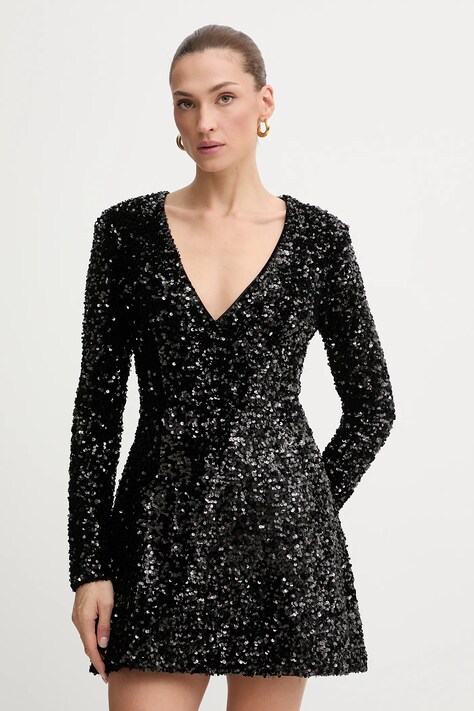 Bardot rochie culoarea negru, mini, evazați, 60054DB