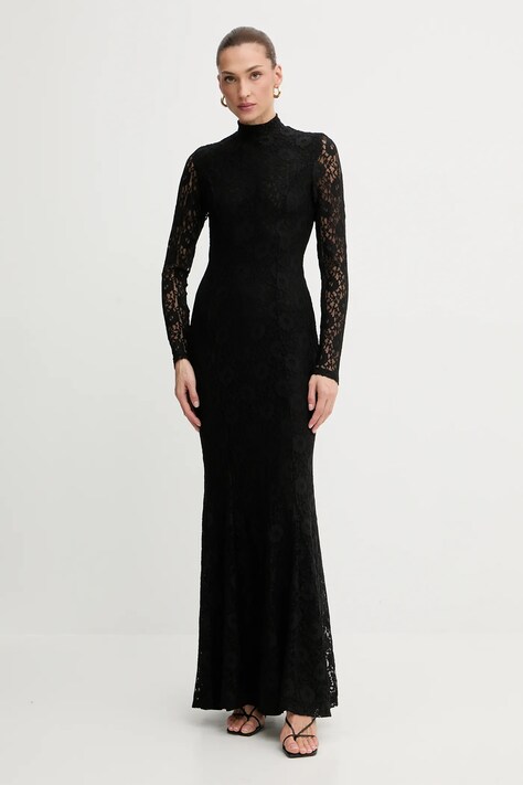 Bardot sukienka kolor czarny maxi rozkloszowana 60076DB