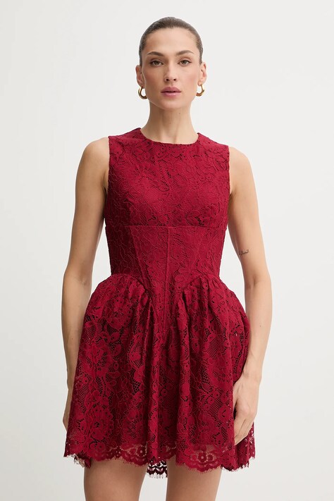 Bardot sukienka kolor bordowy mini rozkloszowana 60091DB
