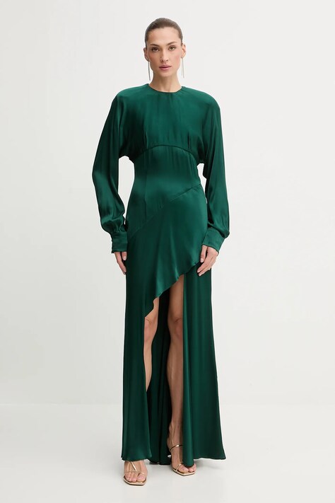 Bardot rochie culoarea verde, mini, evazați, 60108DB