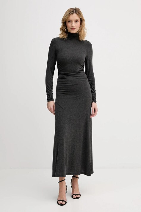 Sisley rochie din amestec de mătase culoarea gri, maxi, drept, 4K3ZLV07R