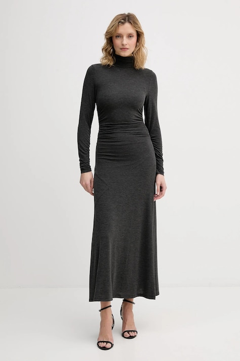 Sisley rochie din amestec de mătase culoarea gri, maxi, drept, 4K3ZLV07R