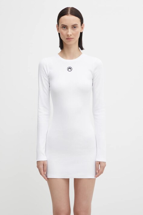 Marine Serre sukienka Moon Logo Ribbed Jersey kolor biały mini rozkloszowana WDR267ACJER0011