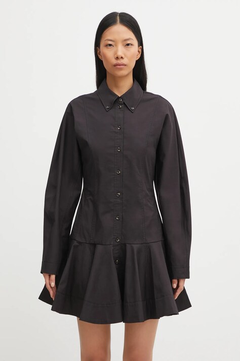 GANNI sukienka Stretch Cotton Buttoned Mini kolor czarny mini rozkloszowana W1001