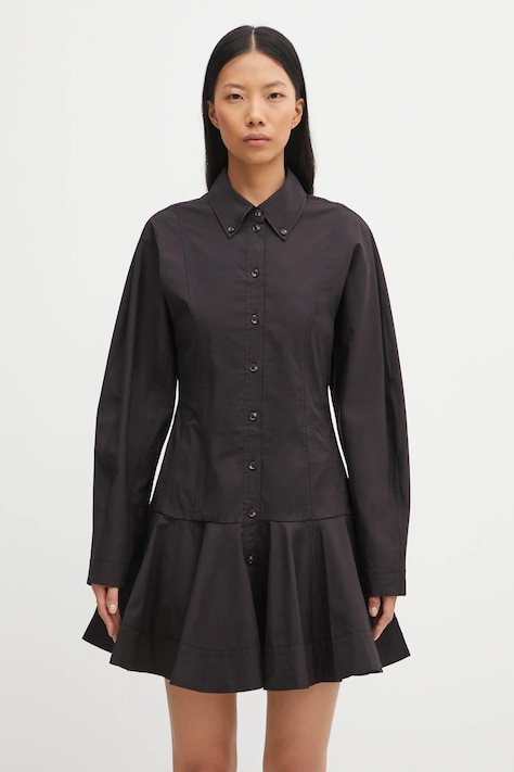GANNI sukienka Stretch Cotton Buttoned Mini kolor czarny mini rozkloszowana W1001