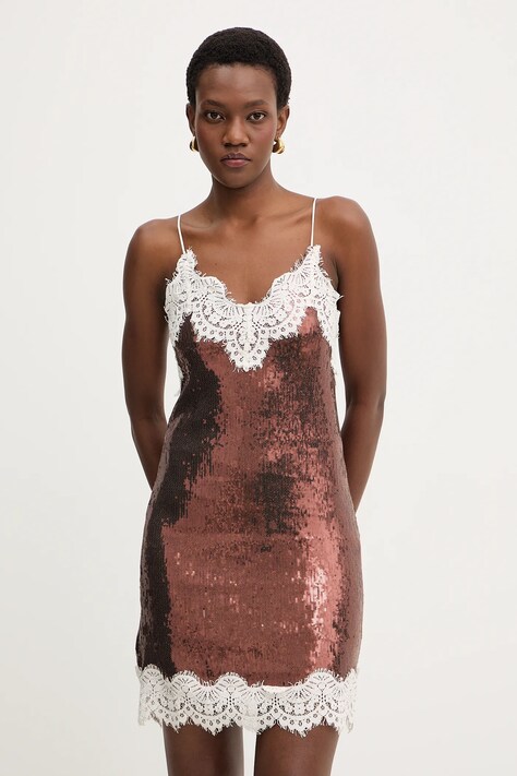 Haveone sukienka kolor brązowy mini prosta AMA-P072