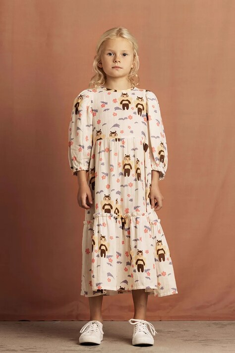 Dětské bavlněné šaty Mini Rodini Muslin bee béžová barva, midi, 2565011411