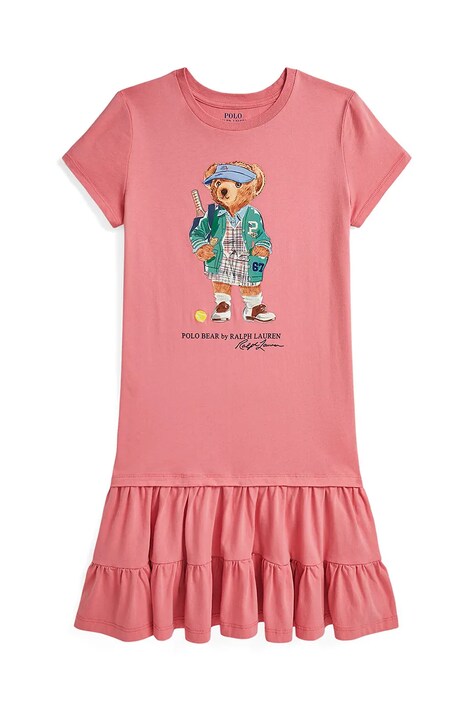 Polo Ralph Lauren rochie culoarea roz, midi, evazați, 313971130001