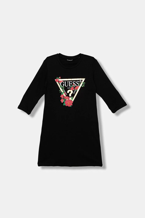 Guess sukienka bawełniana dziecięca kolor czarny mini prosta J3YK13 KA6W4
