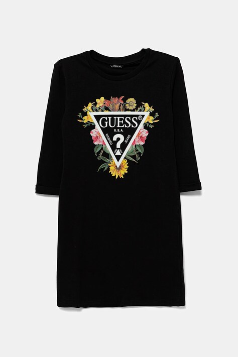 Guess rochie din bumbac pentru copii culoarea negru, mini, drept, J3YK13 KA6W4