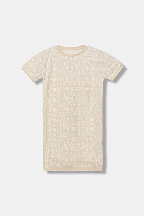 Guess sukienka bawełniana dziecięca kolor beżowy mini prosta J5YK07 KAD74