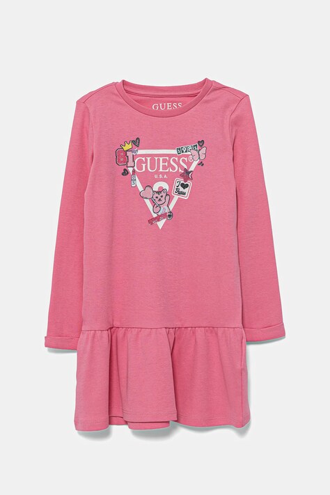 Guess rochie din bumbac pentru copii culoarea roz, mini, evazați, K3YK13 KA6W4