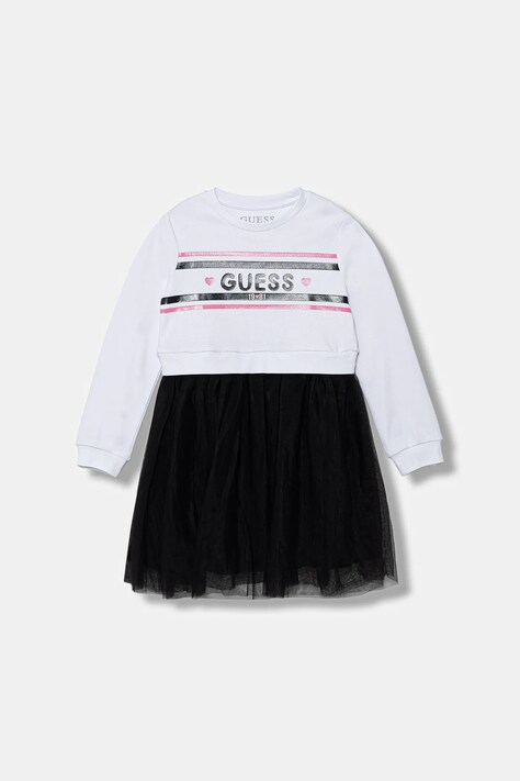 Guess sukienka bawełniana dziecięca kolor biały midi rozkloszowana K5YK01 KB8R0