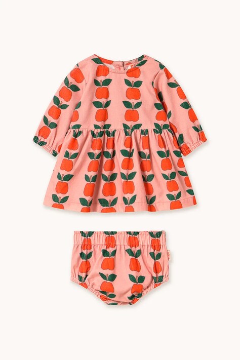 Tinycottons sukienka niemowlęca APPLES BABY SET kolor różowy mini rozkloszowana AW25-385